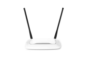 Modern wi-fi router on white background