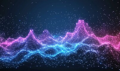 Obraz premium Abstract Background Texture of Retro 80s Low Poly Neon Mountains and Stars with Flow.