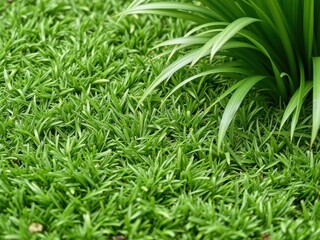 Obraz premium A close-up view of a lush and vibrant artificial grass background, artificial lawn, green