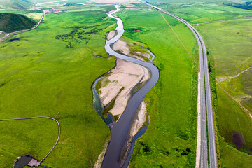 Wulan River and grassland in Inner Mongolia, China