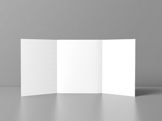 A high-quality trifold brochure mockup on a white background with realistic shadows and reflections, commercial, paper, branding