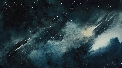 Watercolor Painting of a Dark Night Sky with Stars