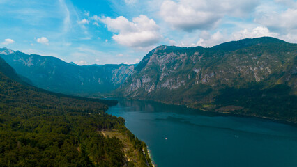 The panorama of Bohinj lake, Slovenia