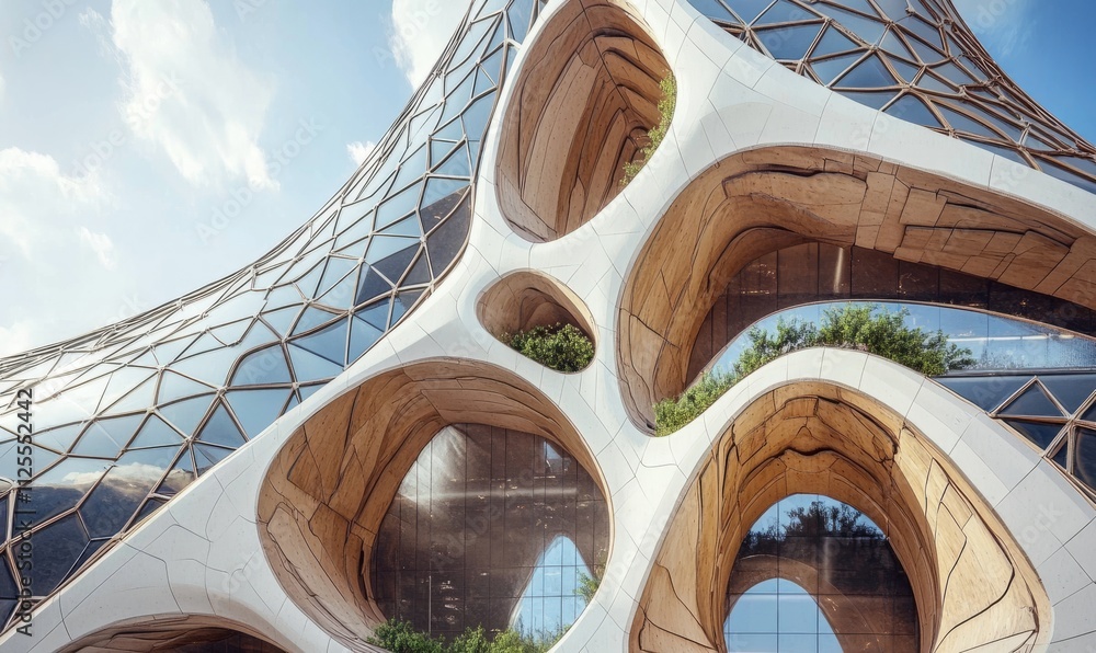 Poster abstract architectural design with geometric shapes interlocking patterns and futuristic materials