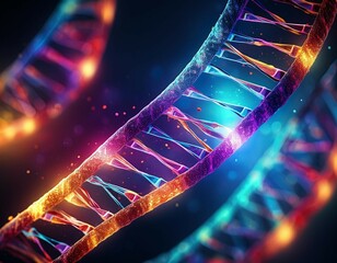 dna double helix microscopic view of a dna strand vibrant colors glowing particles scientific medical genetic research