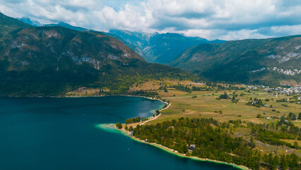 The panorama of Bohinj lake, Slovenia