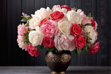 Obraz premium Elegant Vase of Roses and Peonies in Bloom