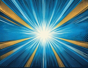 comic style background with pop art textures starburst anime design with explosion effects blue backdrop and halftone gradients fun dot pattern included