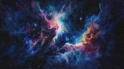Watercolor Painting of a Cosmic Nebula in Space