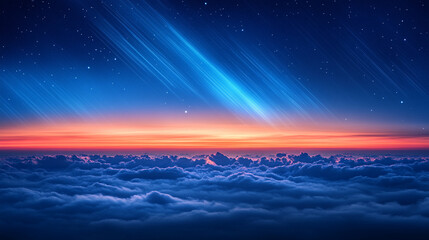 mesmerizing image of Earth bathed in blue light, with a shining horizon and stars along the side, symbolizing vastness, hope, and the infinite potential of the universe