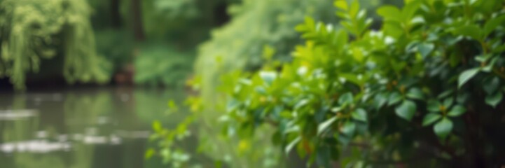 Obraz premium Blurred natural background featuring water and plants in a serene and peaceful setting, nature, green