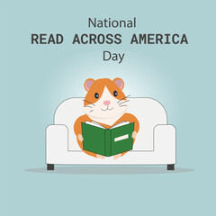 National Read Across America Day vector. A funny hamster reading a book vector. Orange hamster with a book cartoon character. 