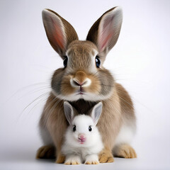 Fototapeta premium maman, bébé, lapin, animal, isolé, mignon, mammifère, animal de compagnie, blanc, fourrure, pâques, lièvre, animal de compagnie, duveteux, brun, lapin, joli, rongeur, petit, bébé, animal, poilu, domes