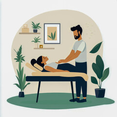 Female receiving relaxing massage in spa setting with plants and decor