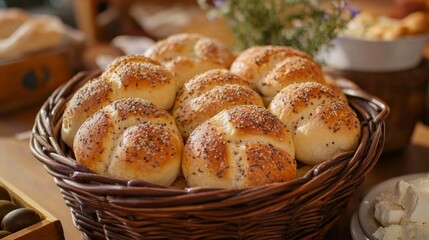 Freshly Baked Bread Rolls in a Basket