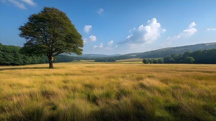 Fototapeta premium Single tree on a wide grassy landscape