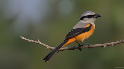 A gray and orange bird perched on a branch.