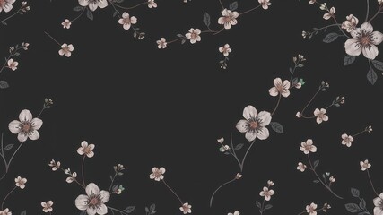 Seamless charcoal small floral elements wallpaper design featuring delicate blossoms and foliage, wallpaper, foliage