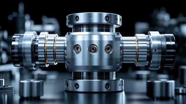 A metal object with three holes and a silver surface. The object is surrounded by other metal objects