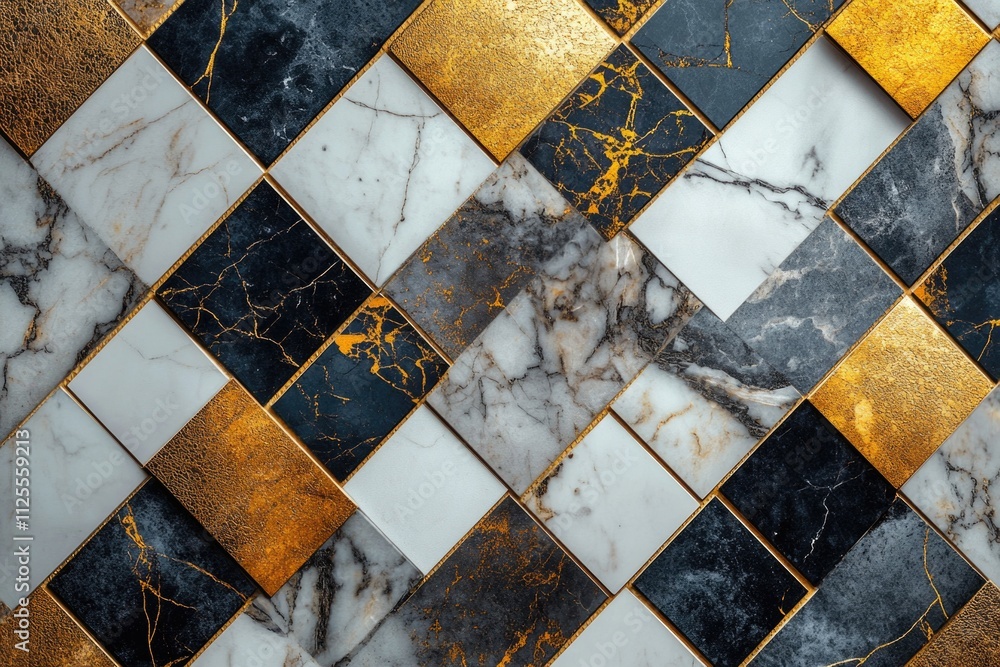 Poster a beautiful black and gold tiled floor with a classic checkerboard pattern
