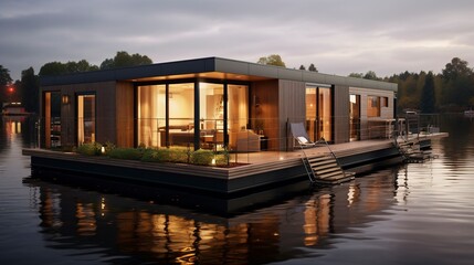 Obraz premium A photo of Minimalist Houseboat Homes Offering