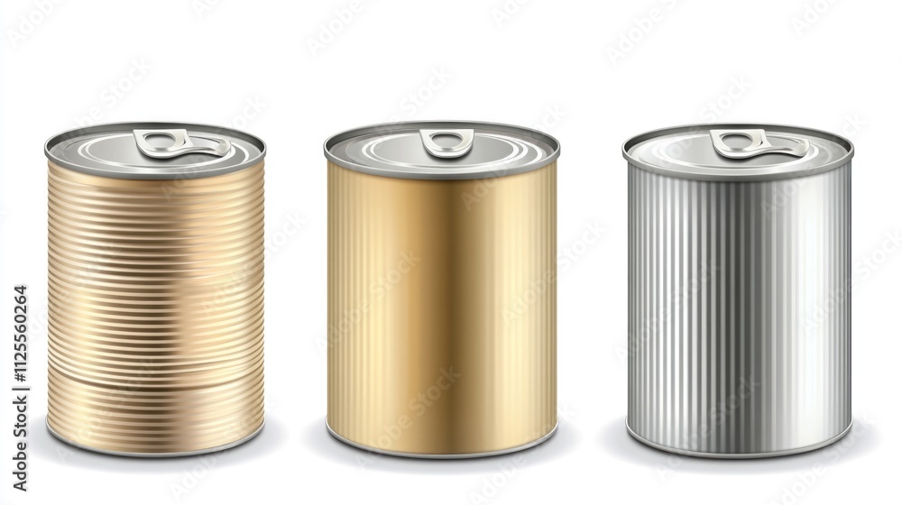 Poster a collection of three canned soft drinks on a clean and simple white background