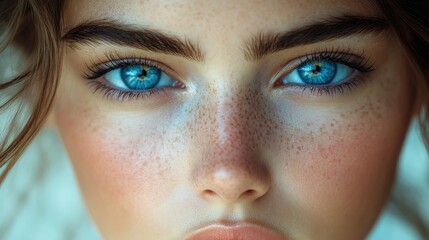 Fototapeta premium A close-up shot of a woman's face showing her freckles, suitable for portraits or beauty products