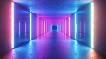 Fototapeta premium Infinity-inspired neon-lit hallway glowing in vibrant shades