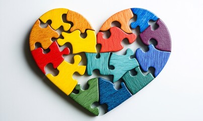 Colorful Heart-Shaped Puzzle Pieces on White Background