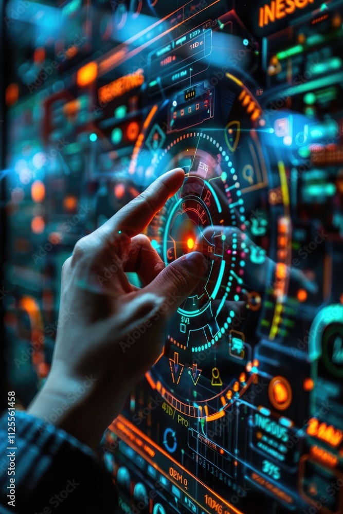 Poster A person using a futuristic computer interface, great for tech and innovation concepts