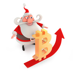 Santa Claus watches the Bitcoin growth chart. 3D rendering