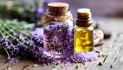 Creating aromatic lavender oil and infusions home workshop diy content rustic environment close-up view natural wellness concept