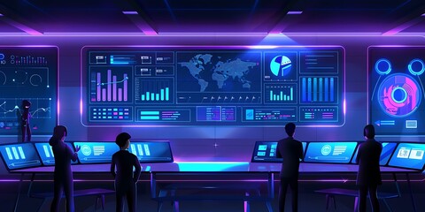 A Glowing Digital Interface Displaying Key Performance Indicators (KPIs), with Dynamic Graphs and Data Visualizations for Real-Time Analysis