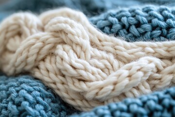 A close-up view of a soft blue and white blanket, perfect for a cozy scene or as a decorative element