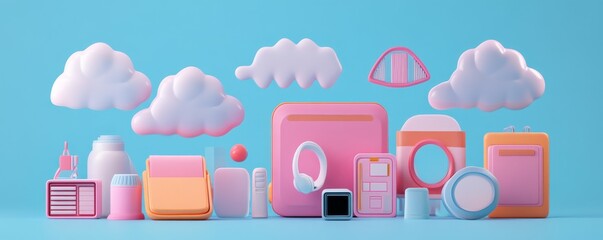 Cloud data storage icons, secure digital files,