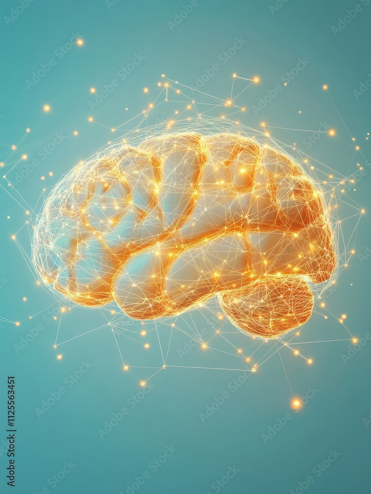Fototapete a glowing brain made of tiny light points and lines offers a vibrant background for text placement, 