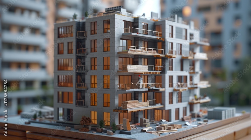 Poster a modern architectural design featuring a building with many windows, suitable for use in real estat