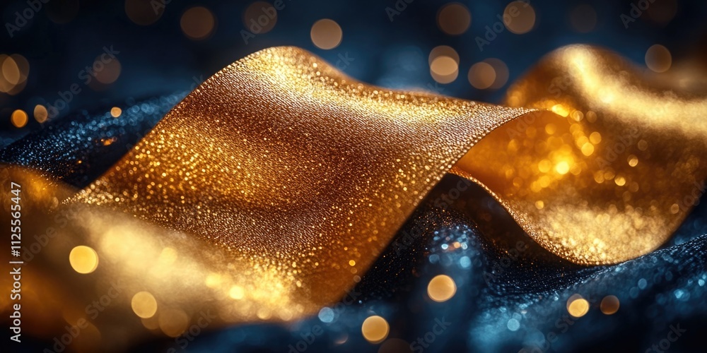 Poster a close-up shot of a shiny gold ribbon with intricate details