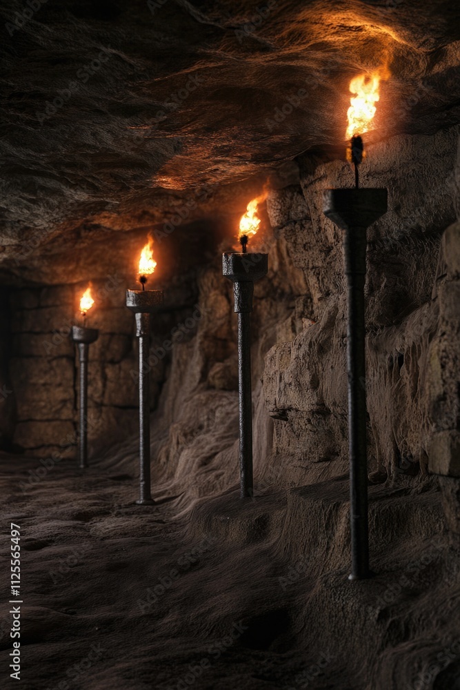 Poster candles light up a dark cave, illuminating the surrounding walls