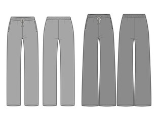 Women's Wide Leg and Straight Leg Sweatpants Vector Technical Flats