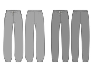Women's Joggers Sweatpants Vector Technical Flats