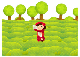 Fototapeta premium cartoon scene with character withl outfit costume representing his her nationality standing in park during summer illustration for children