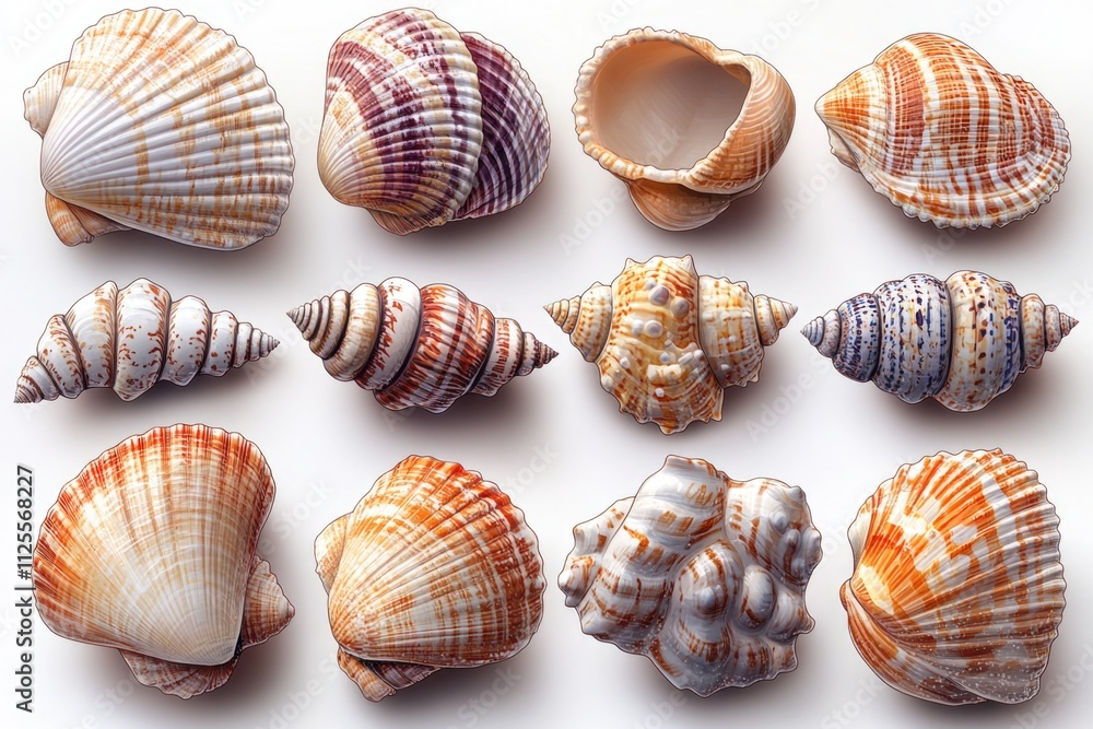 Aufkleber a collection of seashells arranged on a white surface