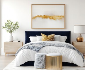 Modern Bedroom with Velvet Sofa and Wooden Furniture