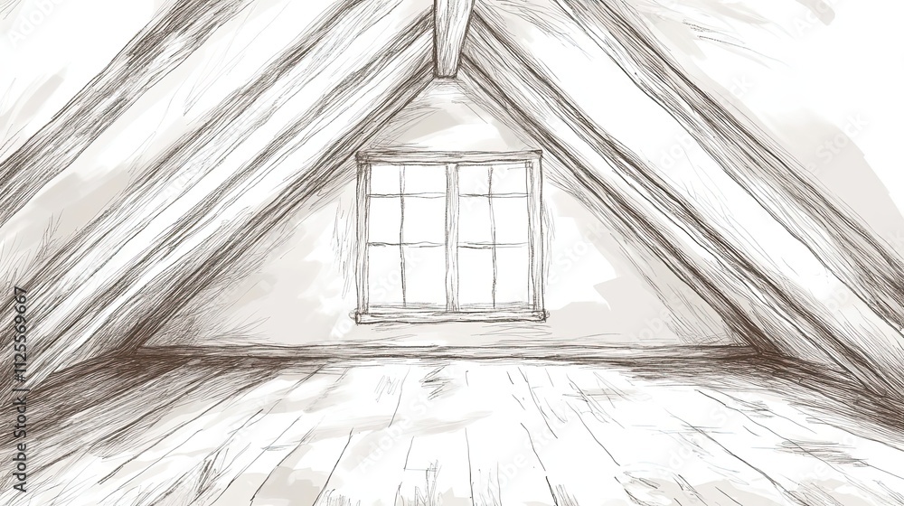 Poster sketch of an attic room with a window