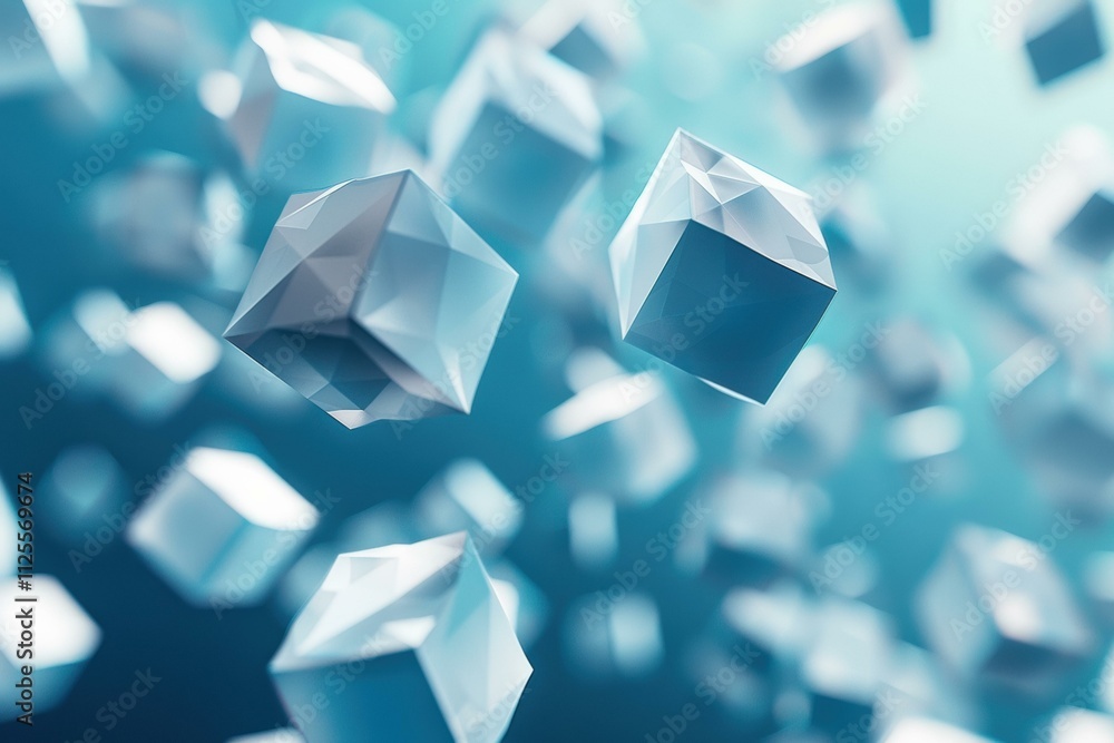 Poster abstract image of floating geometric shapes. ai.