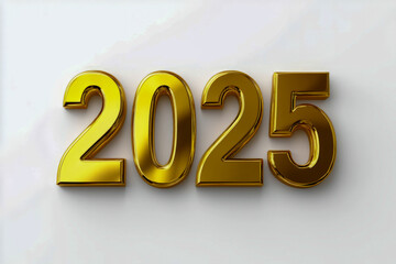 Golden 2025 numerals on minimalist white background