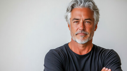 Obraz premium Mature caucasian male with gray hair wearing black shirt