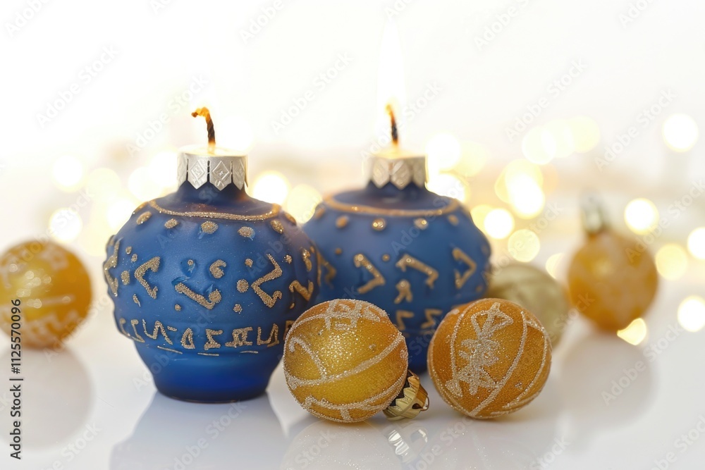 Poster a collection of blue and gold decorations arranged neatly on a table, perfect for home decor or even