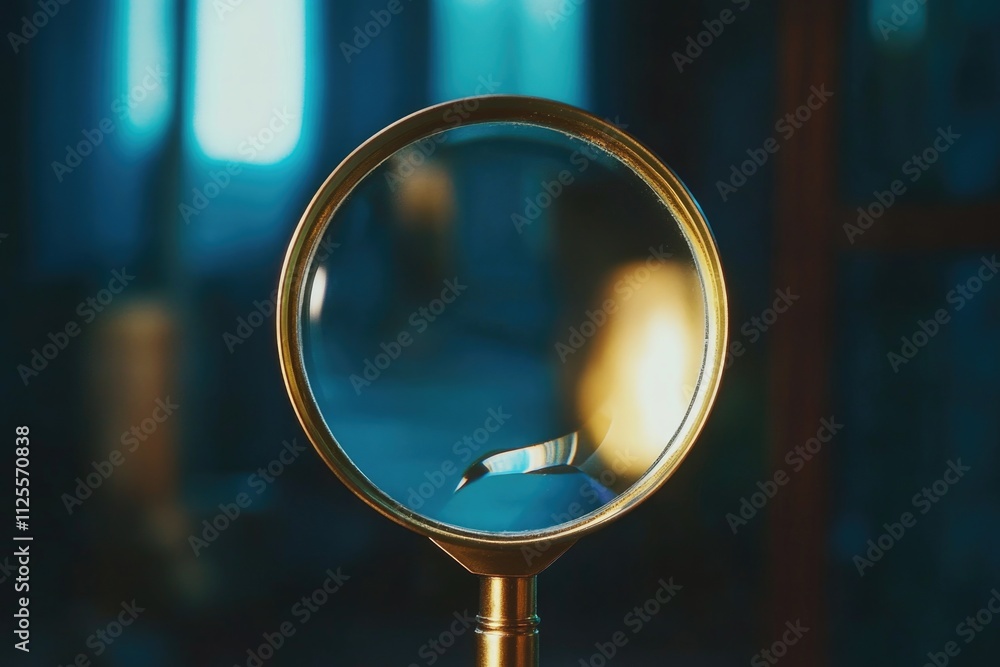 Leinwandbilder close-up view of a magnifying glass resting on a table surface
